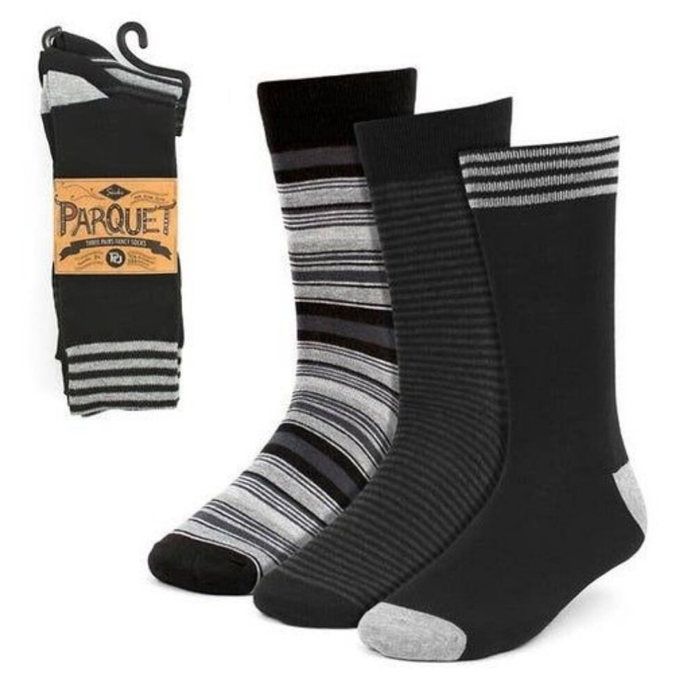Parquet Mens Patterned Dress Socks 3-Pack Black & Gray Size 10-13